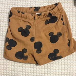 H&M Tan Shorts with Black Mickey-Style Print
